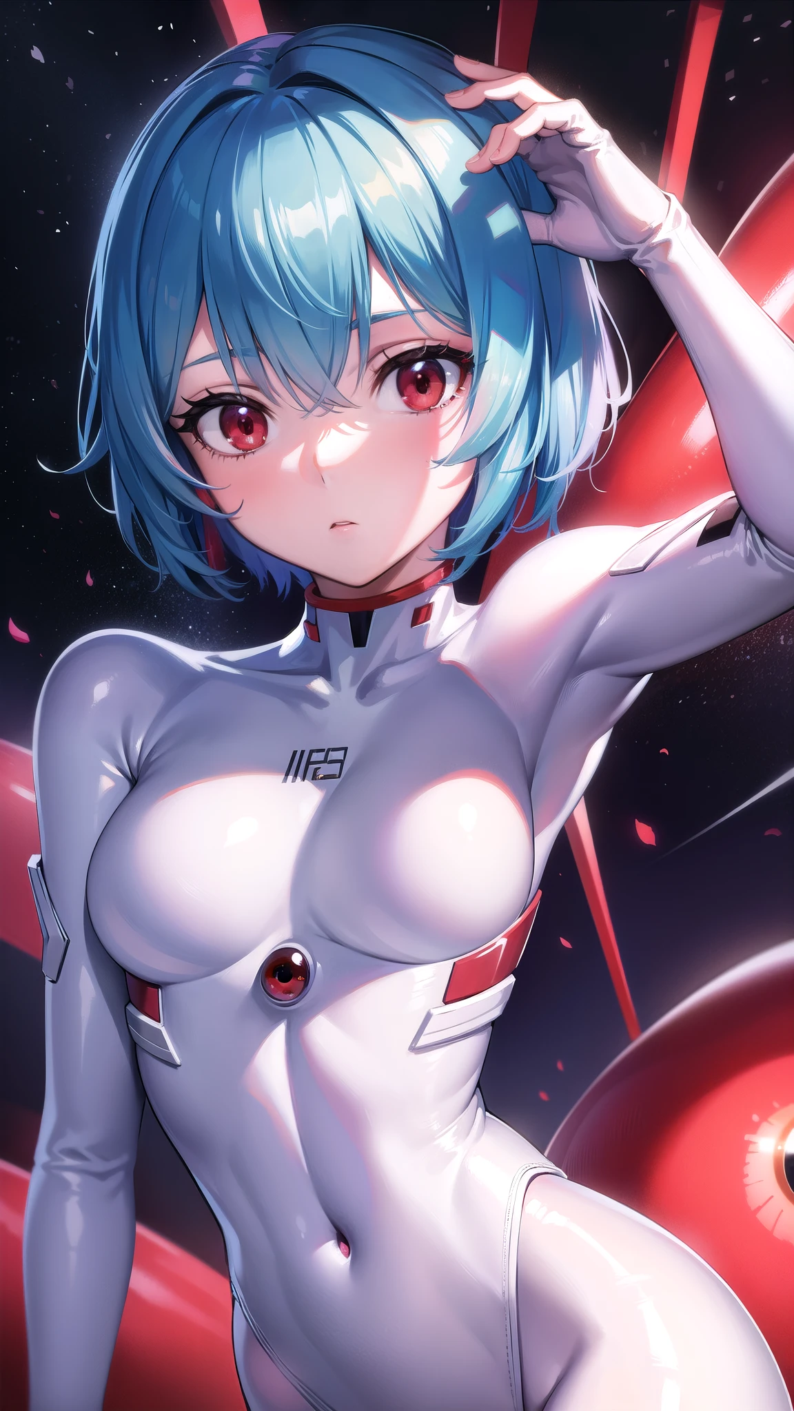 BREAK looking at viewer, BREAK (masterpiece:1.2), best quality, high resolution, unity 8k wallpaper, (illustration:0.8), (beautiful detailed eyes:1.6), extremely detailed face, perfect lighting, extremely detailed CG, (perfect hands, perfect anatomy),spaceship,stars,planets,milkyway,rei ayanami, blue hair, short hair, (red eyes:1.5),
bodysuit, headgear, plugsuit, white bodysuit,