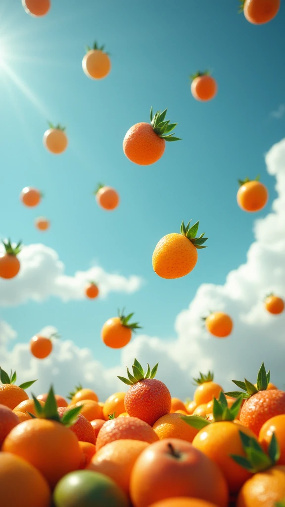 Lot of fruits falling from the sky