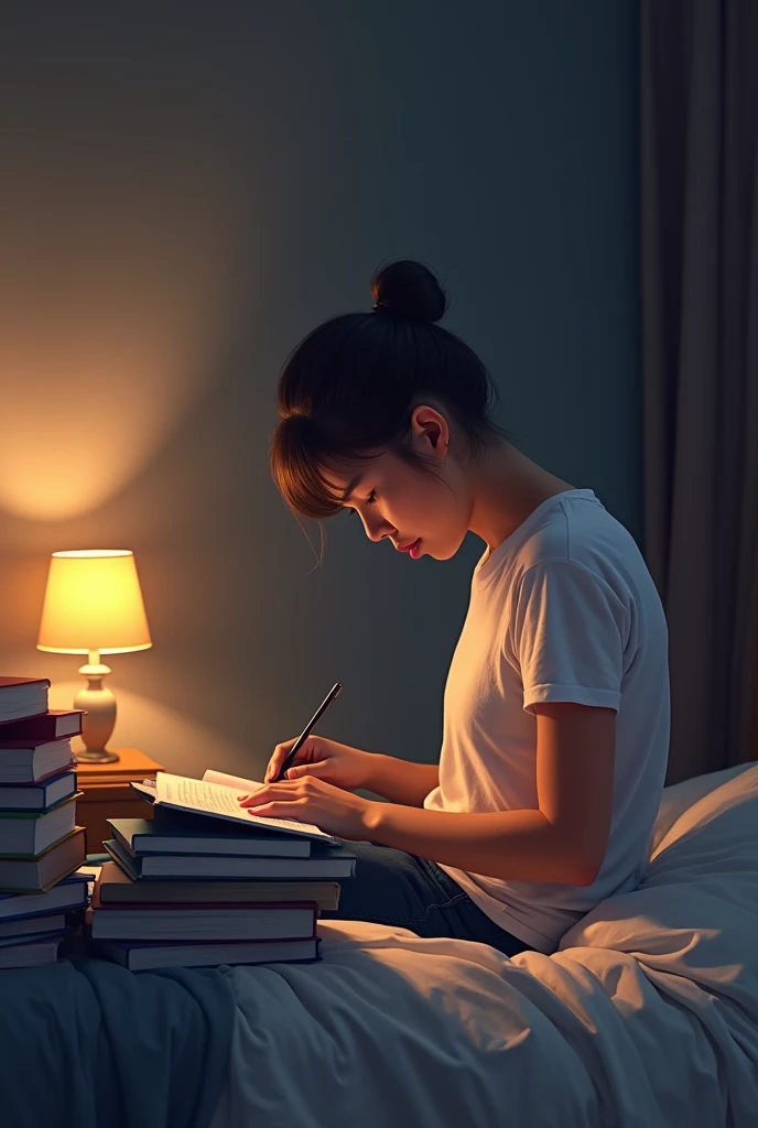 A student had back pain while studying in bed.