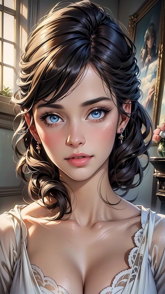(top quality,4K,8 K,a high resolution,masterpiece:1.2),super detailed,(realistic,photorealistic,photo-realistic:1.37),detailed and beautiful eyes,thick and beautiful lips,very detailed eyes and face,long eyelashes,[USA, bright colors,soft natural light,romantic atmosphere,bright flowers, flowy dress,feminine and elegant pose,Happy and confident look, Haute Couture Style, Dreamy landscapes, Artistic portrait, quality of art printing, oil painting techniques, impressionistic style.