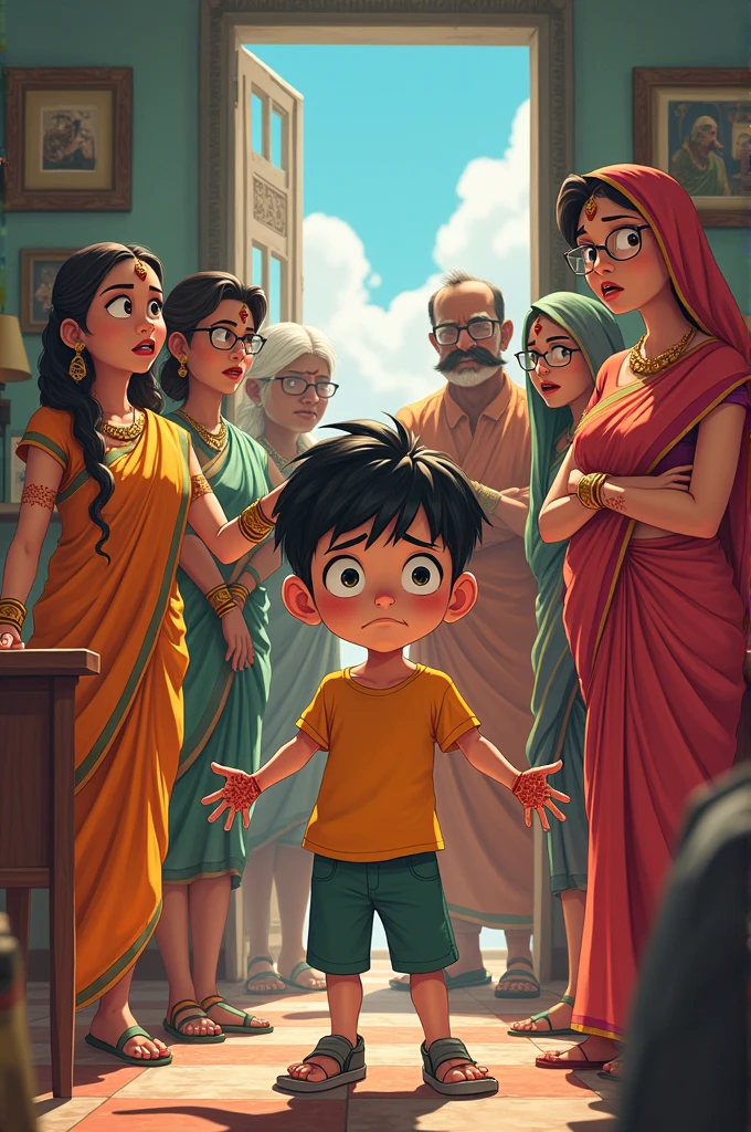 Crazy Indian relatives keep disturbing a boy, Anime style