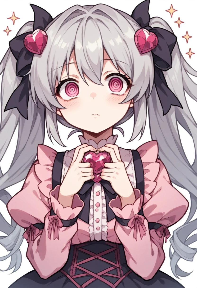 lolita fashion,kawaii,cute,very cute,pink,ribbon,devil,Gray Hair,Jewel-like eyes,Pink Eyes,girl,danger,cruel,heart,Twin tails,Confused eyes,Silky Hair,devilっ娘,Mean,最高のdevil娘,Hair that sparkles,Pink clothes,pink ornament,