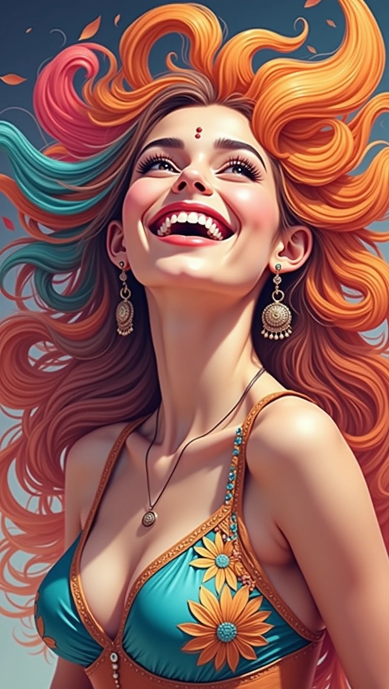 Create a similar photo uploaded in the image prompt with Indian Independence Day theme, a bigger boobs