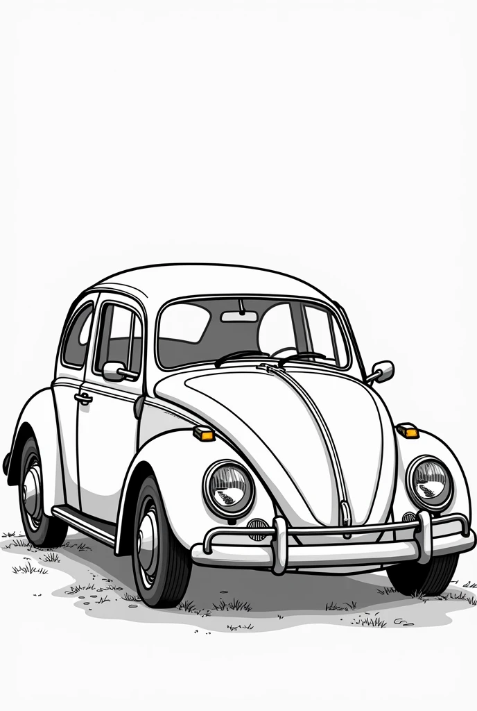 Give me a vector art coloring book photo of a Volkswagen beetle car, no grayscale no color full details but the design is simple no darkened areas side view