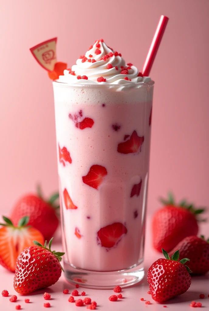 Stawbary milk shake with stawabary pieces