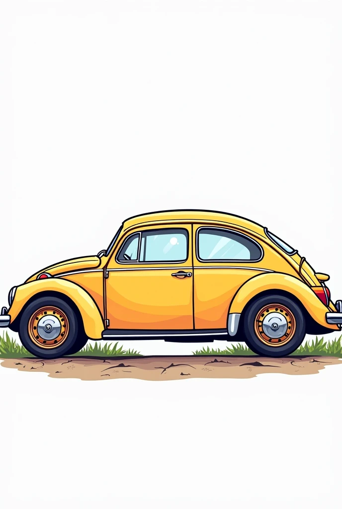 Give me a vector art coloring book photo of a Volkswagen beetle car, no grayscale no color full details but the design is simple no darkened areas side view