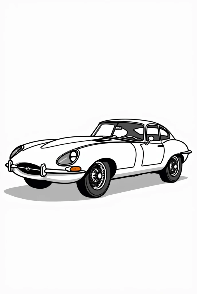 Give me a vector art coloring book photo of a jaguar e type car, no grayscale no color full details but the design is simple no darkened areas side view