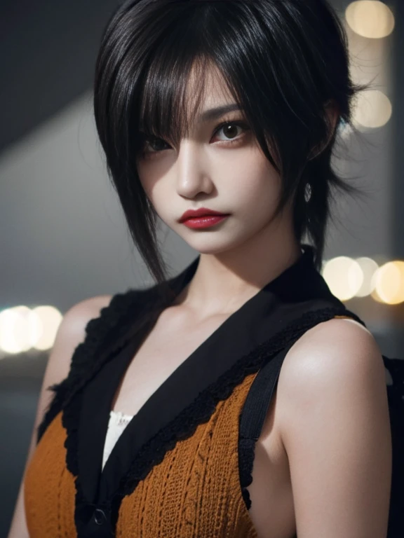 Girl, dark hair, orange eyes, Girl emo, High Definition, 4k, high quality