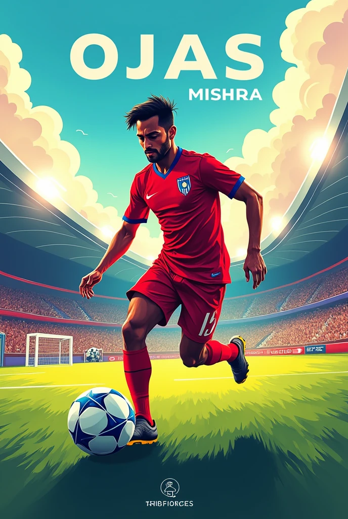 Give me a pic of soccer pic with my name OJAS Mishra for my youtube channel with the