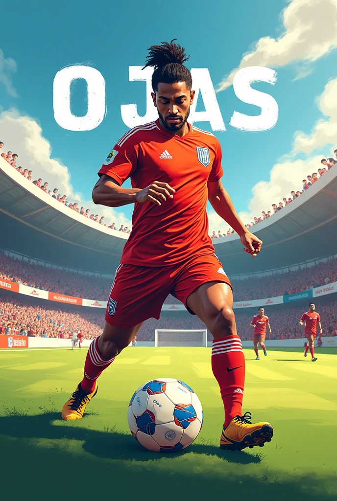 Give me a pic of soccer pic  with my name OJAS Mishra for my youtube channel with the