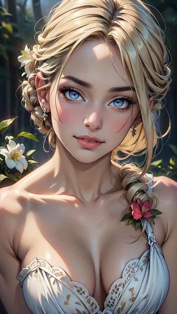 (top quality,4K,8 K,a high resolution,masterpiece:1.2),super detailed,(realistic,photorealistic,photo-realistic:1.37),detailed and beautiful eyes,thick and beautiful lips,very detailed eyes and face,long eyelashes,[USA, bright colors,soft natural light,romantic atmosphere,bright flowers, flowy dress,feminine and elegant pose,Happy and confident look, Haute Couture Style, Dreamy landscapes, Artistic portrait, quality of art printing, oil painting techniques, impressionistic style.