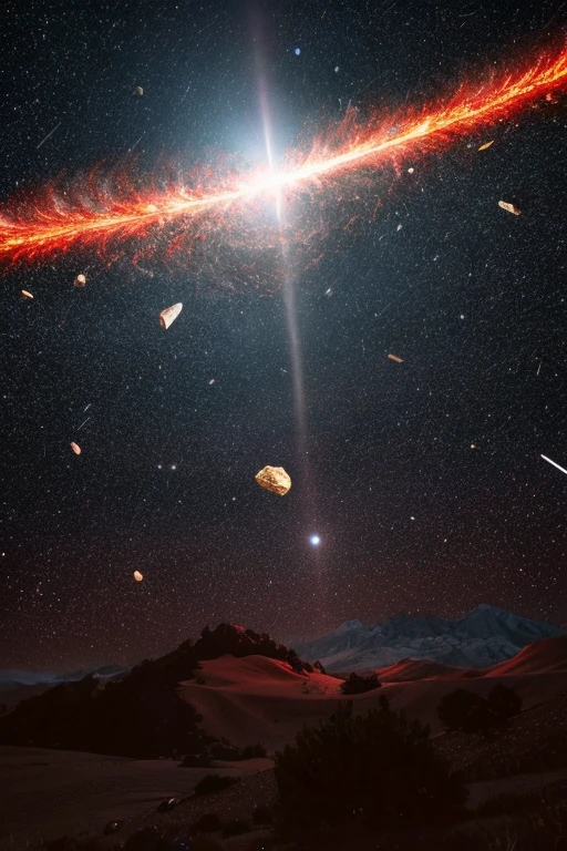 Highest quality、A bright red meteorite falls to the earth