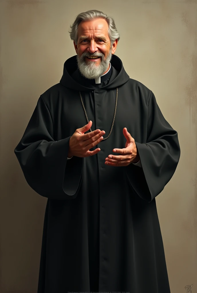 (photorealism:1.2), Don Bosco in a black clergy robe, luis ricardo falero, portrait of the Holy Father, portrait n - 9, by Rembrandt Peale, basil gogos, inspired by Cagnaccio di San Pietro, antonio j. Manzanedo, I give Giancola, vincenzo ricardi, inspired by Jesus Marie Lazkano ,facing towards you and reaching out his hand towards you