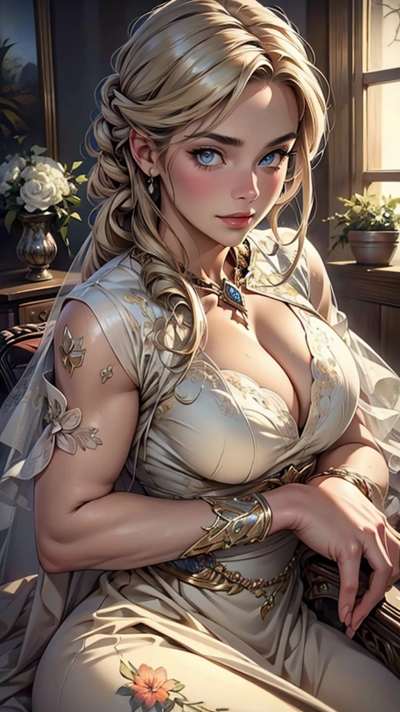 (top quality,4K,8 K,a high resolution,masterpiece:1.2),super detailed,(realistic,photorealistic,photo-realistic:1.37),detailed and beautiful eyes,thick and beautiful lips,very detailed eyes and face,long eyelashes,[USA, bright colors,soft natural light,romantic atmosphere,bright flowers, flowy dress,feminine and elegant pose,Happy and confident look, Haute Couture Style, Dreamy landscapes, Artistic portrait, quality of art printing, oil painting techniques, impressionistic style.
