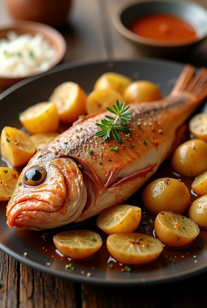 Rosted fish with patatos