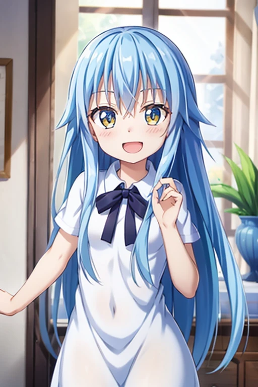 ((Highest quality)), ((masterpiece)), (be familiar with), Perfect Face, indoor, Bedroom, Watching the audience,
One woman, Rimuru=Tempest,
Open Mouth, Ecstatic expression, blush, smile,
Small breasts, Flat Chest, , , child, Girl,
Long Hair, Long Hair,