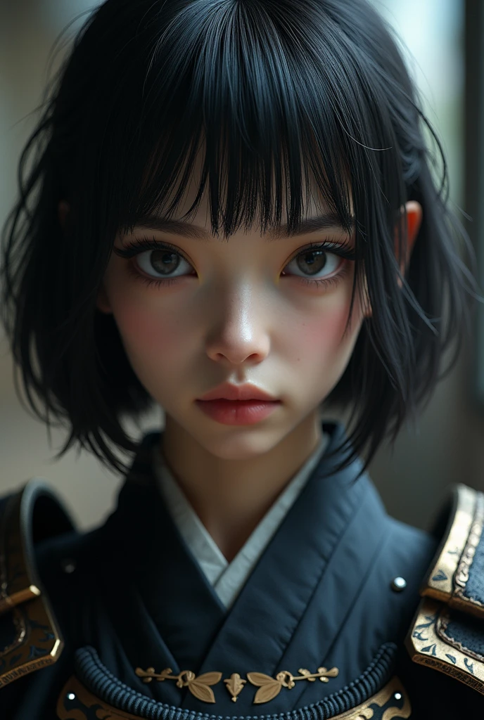 (8k, best quality, masterpiece:1.2), (photorealistic:1.4), RAW photo, best quality, ultra high res, best shadow, (full body:1.4), A short-haired female, japanese armor, Samurai Sword, massive scale stunning environment, horror, dark horror, highly detailed facial features, beautiful and flawless face, perfect eyes