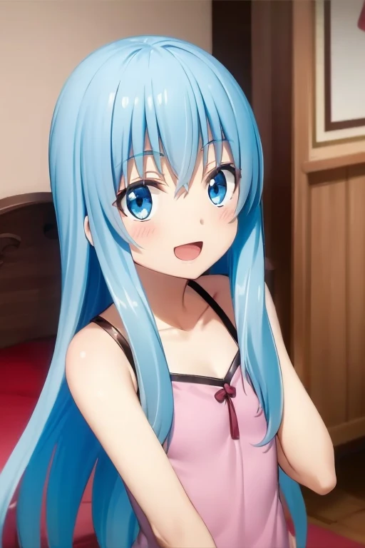 ((Highest quality)), ((masterpiece)), (be familiar with), Perfect Face, indoor, Bedroom, Watching the audience,
One woman, Rimuru=Tempest,
Open Mouth, Ecstatic expression, blush, smile,
Small breasts, Flat Chest, , , child, Girl,
Long Hair, Long Hair,