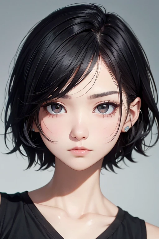 black hair, short hair, expressionless, depth of field, UHD, best quality, masterpiece