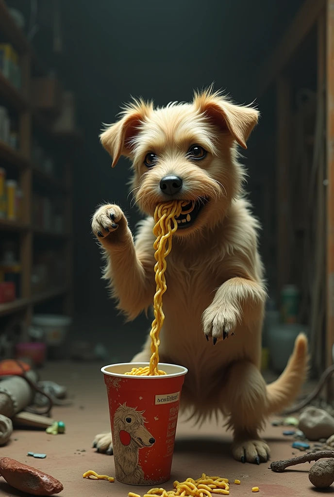 (photorealism:1.2) dog drinking noodles
From a dirty cup while dancing and pooping
