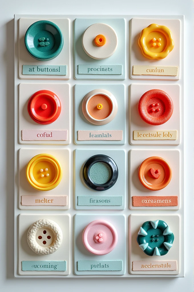 Create a board with 9 different random reasons for making buttons