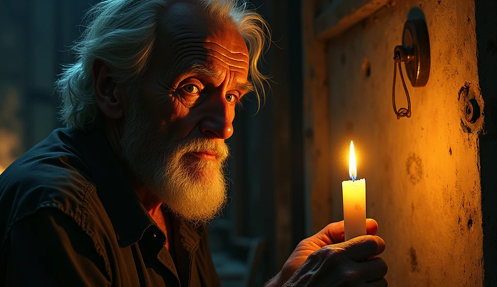 Candlelight, in the style of tomer hanuka, joram roukes, emotionally charged portraits, smilecore, rustic futurism, henrietta harris, darkly comedic, rough painting, old man illustration