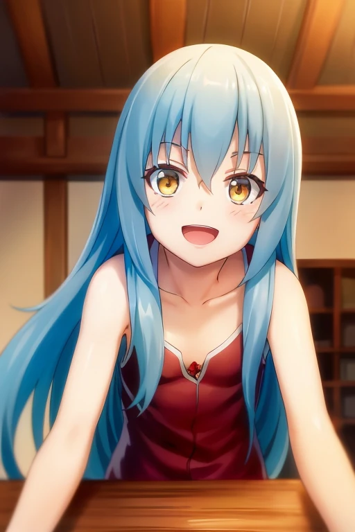 ((Highest quality)), ((masterpiece)), (be familiar with), Perfect Face, indoor, Bedroom, Watching the audience,
One woman, Rimuru=Tempest,
Open Mouth, Ecstatic expression, blush, smile,
Small breasts, Flat Chest, , , child, Girl,
Long Hair, Long Hair,