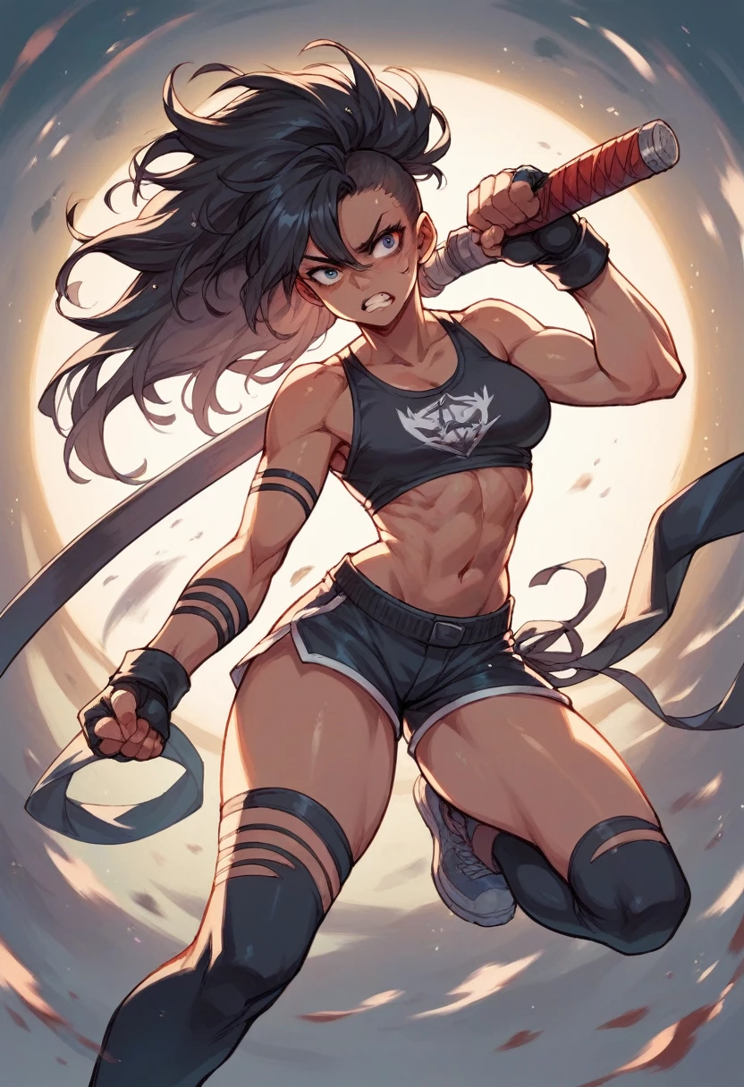 techwear Fighting girl urban blackhair