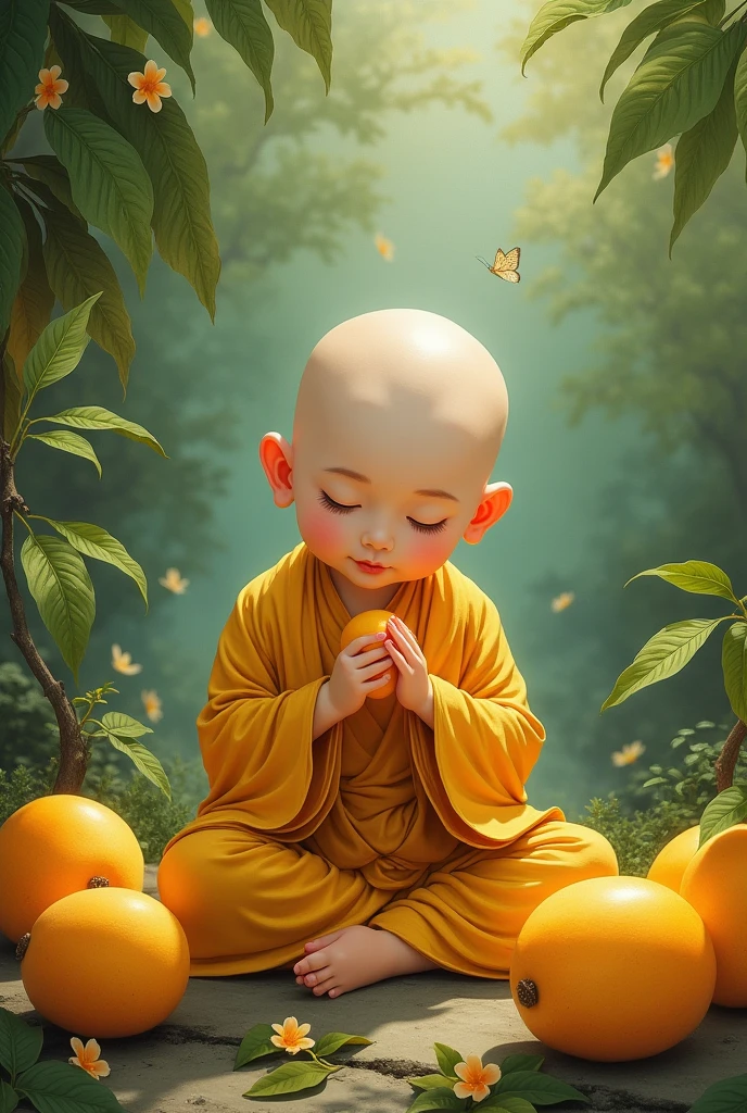 VeryLittle Monk Guan yin Eating Mangoes