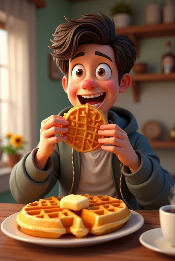 YouTuber Socksfor1 eating waffles