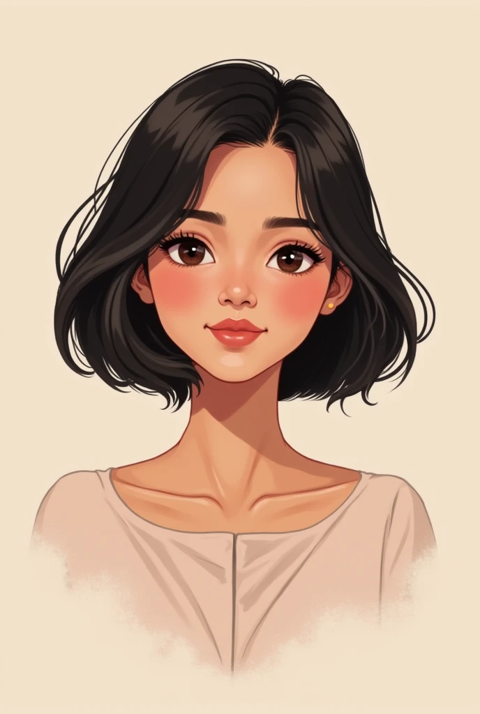 A Bangladeshi young woman, short hair . Illustration 
