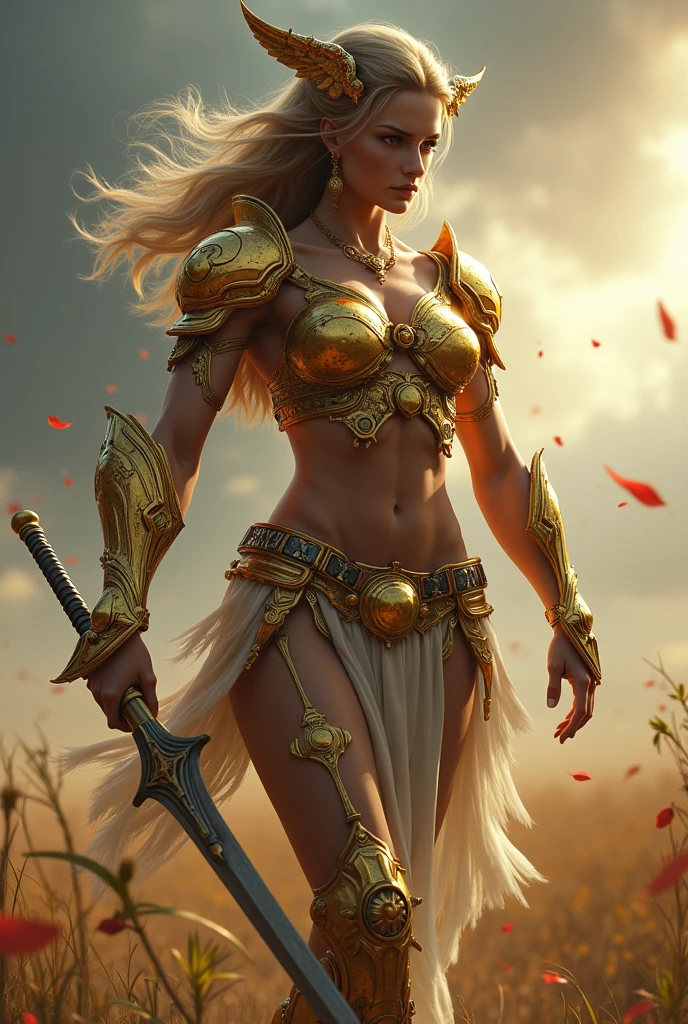 fighter,Aries Gold Saints,Knights of the Zodiac,war effect,REAL - style image of a body builder woman in a field, cyberpunk art inspired by Leng Mei, cgsociety contest winner, fantasy art, beautiful Mistresses body builder fighter girl, knight girl, as a mystical valkyrie, battle Knights of the Zodiac, Saints in sexy gold bondage, mechanized valkyrie girl, unreal engine 4k wallpaper, wraith from apex legends,
