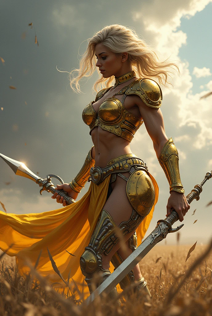 fighter,Aries Gold Saints,Knights of the Zodiac,war effect,REAL - style image of a body builder woman  in a field, cyberpunk art inspired by Leng Mei, cgsociety contest winner, fantasy art, beautiful Mistresses body builder fighter girl,  knight girl, as a mystical valkyrie, battle Knights of the Zodiac, Saints in sexy gold bondage, mechanized valkyrie girl, unreal engine 4k wallpaper, wraith from apex legends, 