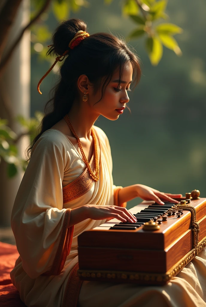 playing harmonium