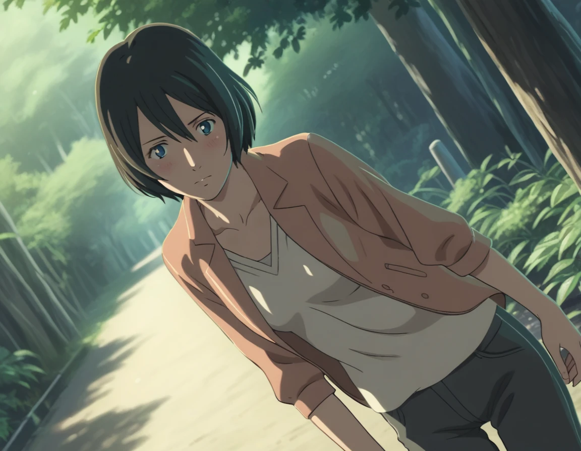 score_9, score_8_up, score_7_up, source_アニメ,
Yukari Yukino, Yukari Yukino, short hair, black hair, detailed blue eyes, hair between eyes,
show off breast, Good ,seminude, ((undress clothes)),, (undress pants),
outdoor, nature Park, realistic Shinjuku Gyoen, on side, blush,
cowboy shot, looking at viewer, 独奏, dutch angle,