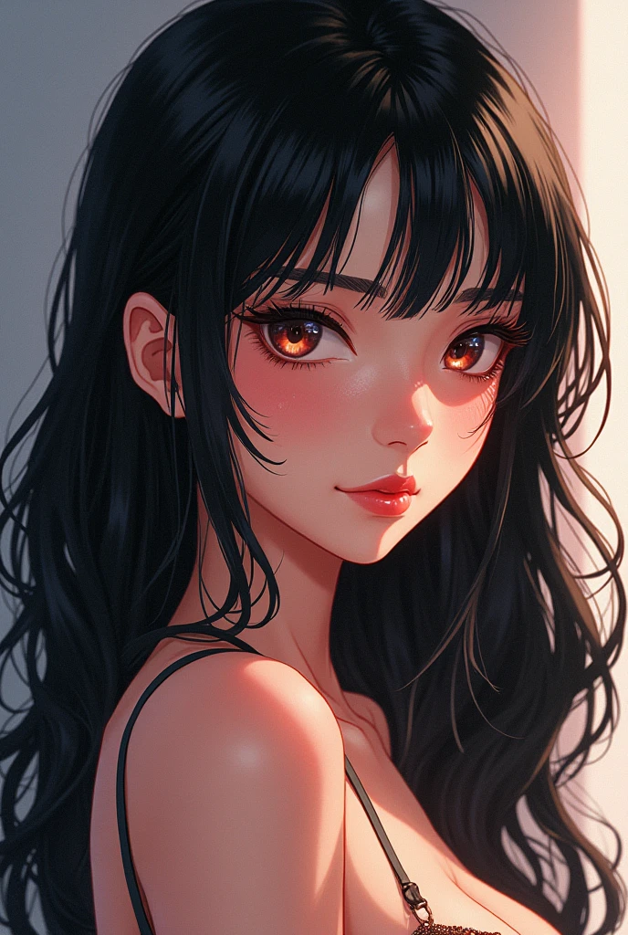Hot and sexy half korean half european black hair girl anime