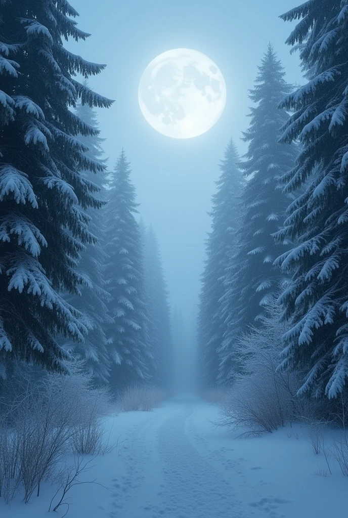    Forest in big snowstorm under moonlight. Snow covered forest. Tree shapes distorted. Heavy snow. Moonlight shines through gaps in trees. High dynamic range., Ultra high quality, The eerie atmosphere of the Tyndall Effect studio lighting is surrounded by thick fog. Foggy environments convey a sense of mystery and suspense Stunning Tyndall effect Ethereal glow Detailed portrayal of a surreal dream-like world Sharp focus, Limit depth for writing, Best shadow, Perfect light, High Dynamic Range, Realistic textures, Ultra-detailed background wide-angle shots