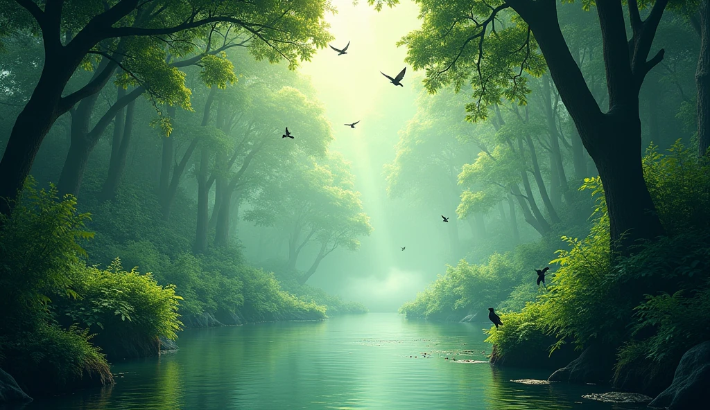 A 4K image of a dense, lush jungle with thick foliage and towering ...