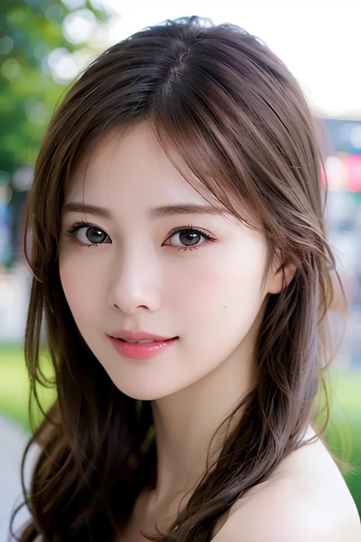 1 Girl、Very cute、Great face and eyes、(Highly detailed beautiful face)、(超Real)、(Highly detailed eyes、Highly detailed hair、Highly detailed face、Highly detailed plump lips)、naked、(Off the shoulder)、chest、Upper Body、Sharp smile、(highest quality:1.4)、Raw photo、(Real、Photorealistic:1.37)、Professional photos、Cinematic Light、