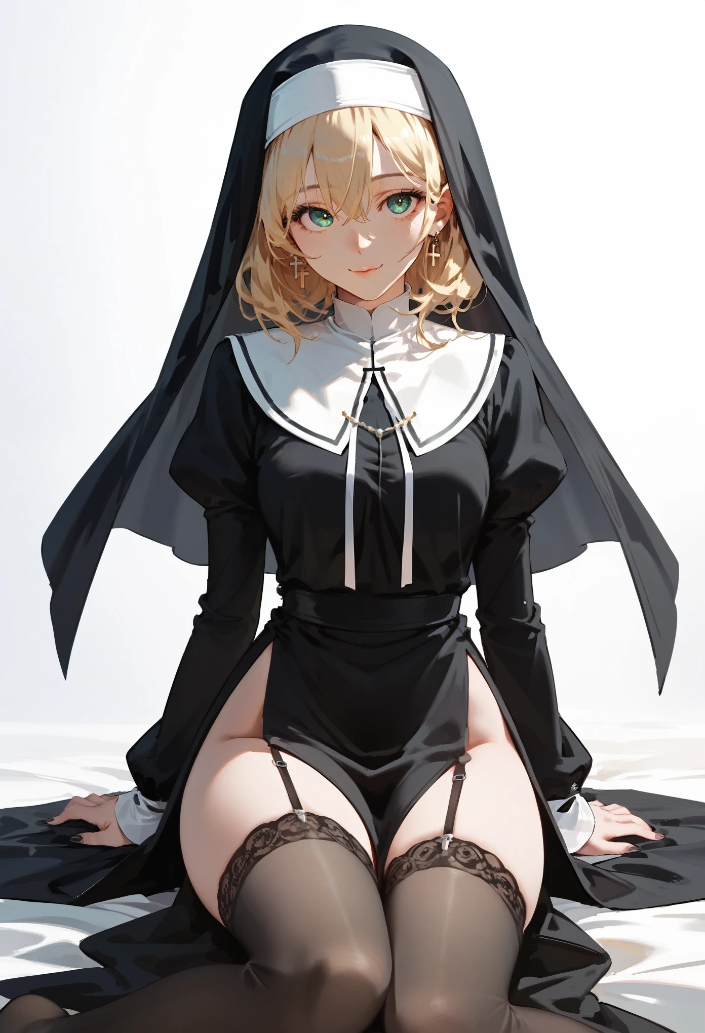 nun，Wearing sheer stockings as an inner wear，性感镂空nun服