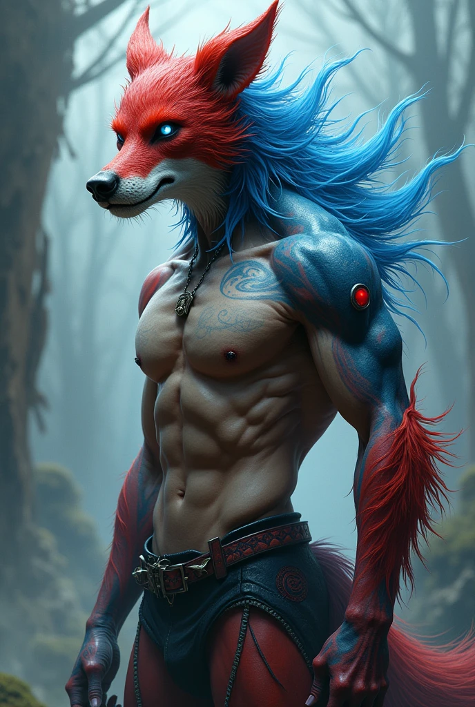 furrymix,Red and blue hair,dog