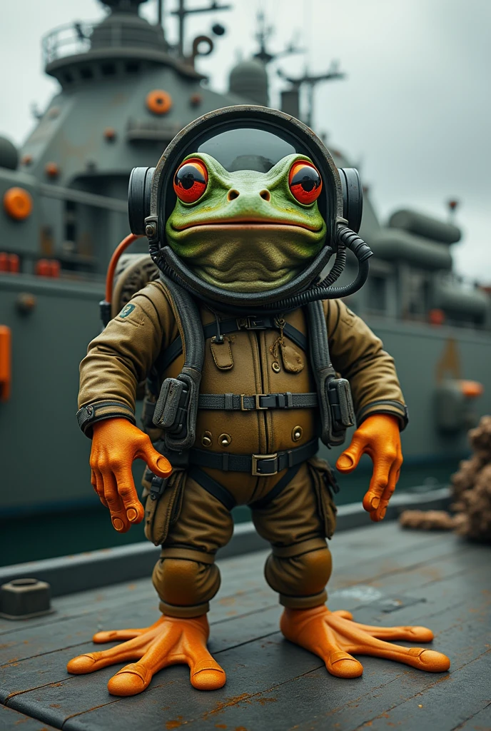 Logo grenouille en tenue de plongeur sur un bateau militaire