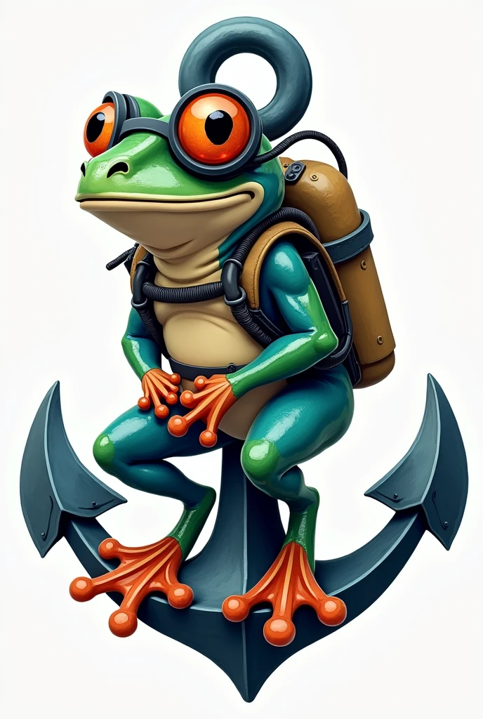 Logo grenouille en tenue de plongeur sur une ancre