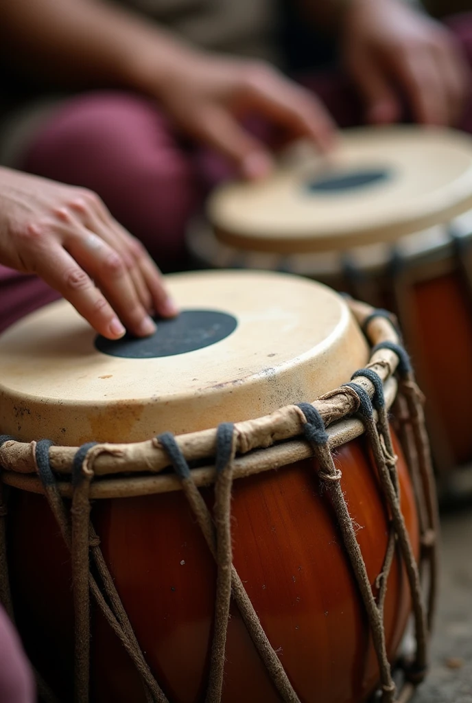 Closeup shots of dhol being played