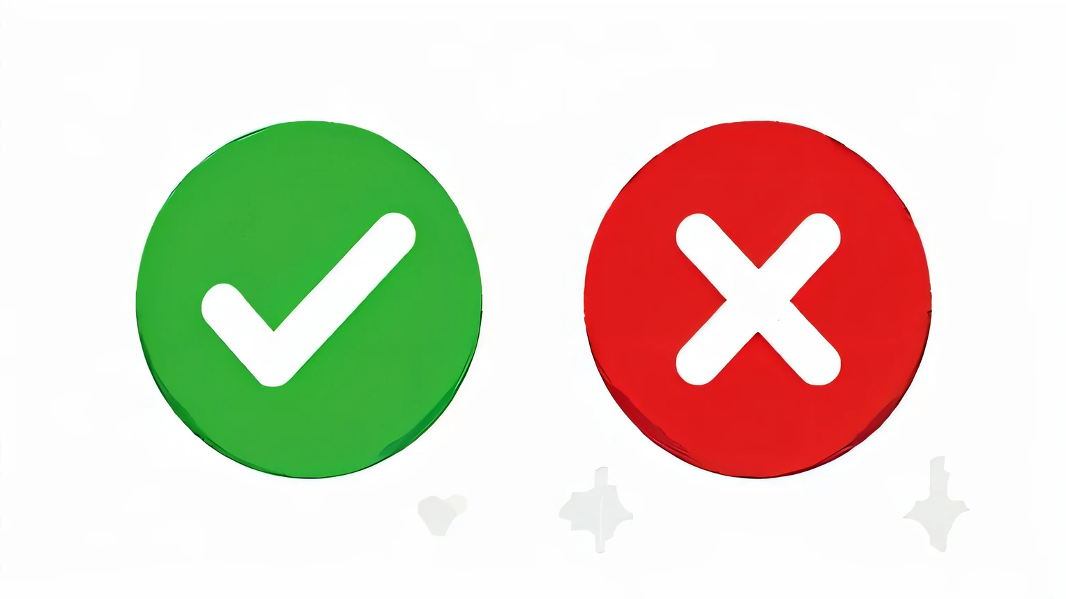 a close up of two green and red buttons with a cross and tick, red and green, green and red, status icons, no watermarks, red green, very very low quality picture, simple illustration, removed watermarks, not clear, colours red and green, pexels, no crop, pinterest and shutterstock, no gradients, contrast icon