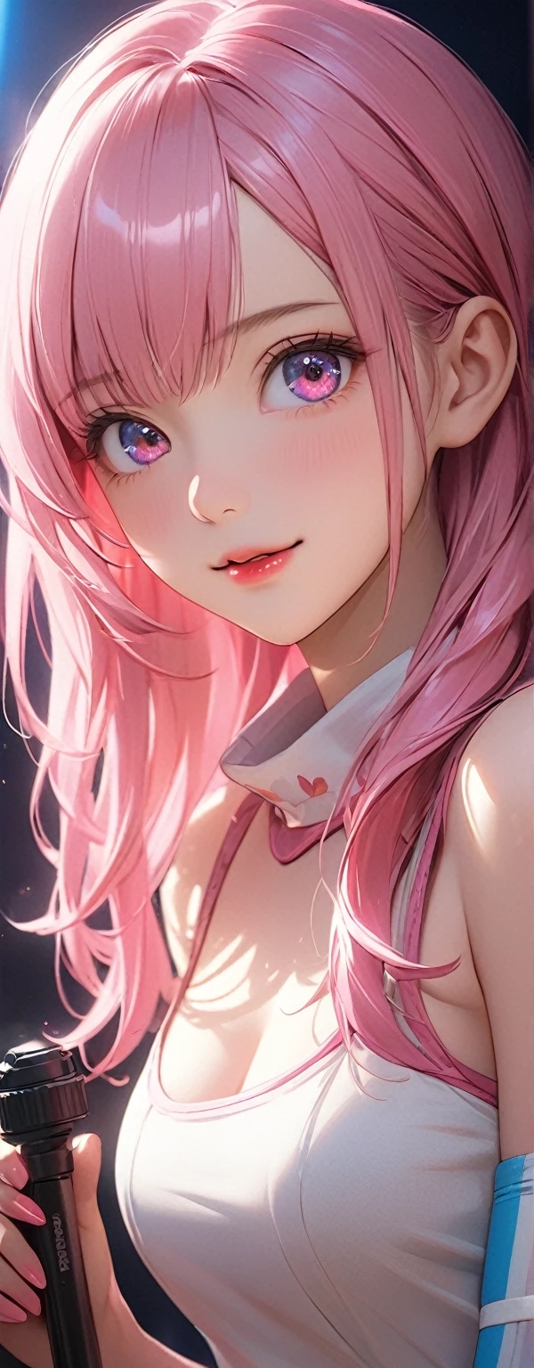 、Earth Federation Operator Girl Soldier、Pink Long Hair、Medium Breast、Cute like an idol、Childish face and appearance、Highest quality,8k,Highly detailed CG unit wallpaper,masterpiece:1.2,Highest quality,Ultra-high resolution,RAW Photos,Realistic textured skin,Cinema Lighting,great joy,Big eyes,Detailed eyes,Glossy lipstick,Perfect Makeup,Ultra-high definition beauty face,