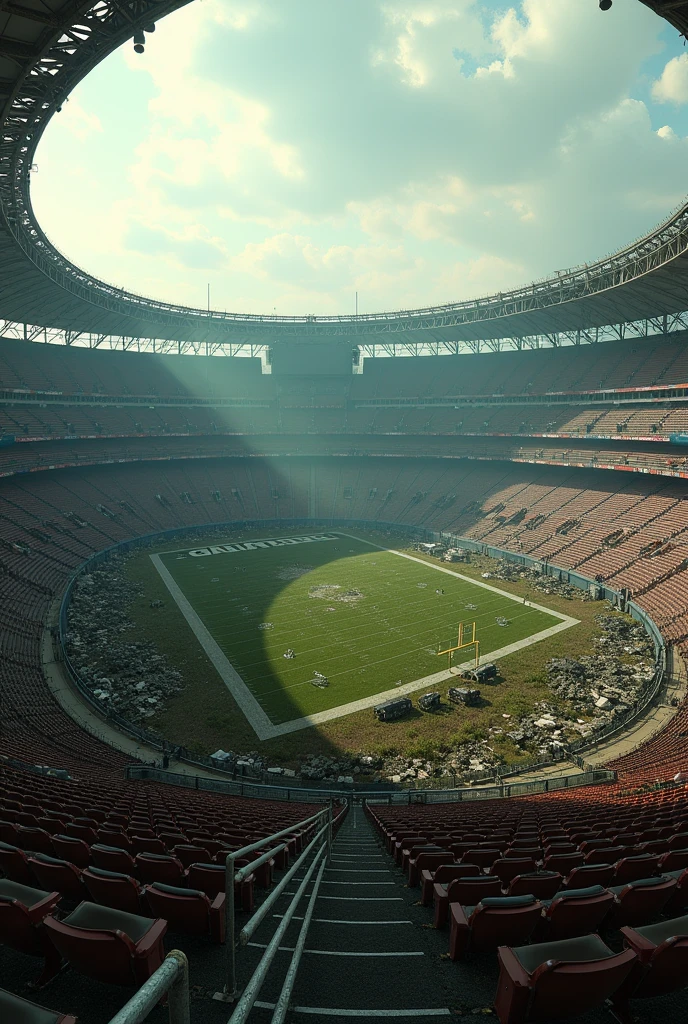 Panoramic view of a ruined Gillette Stadium