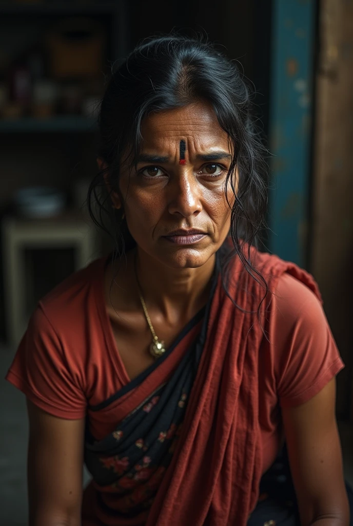 indian mom with black indian leggings and sweaty from work