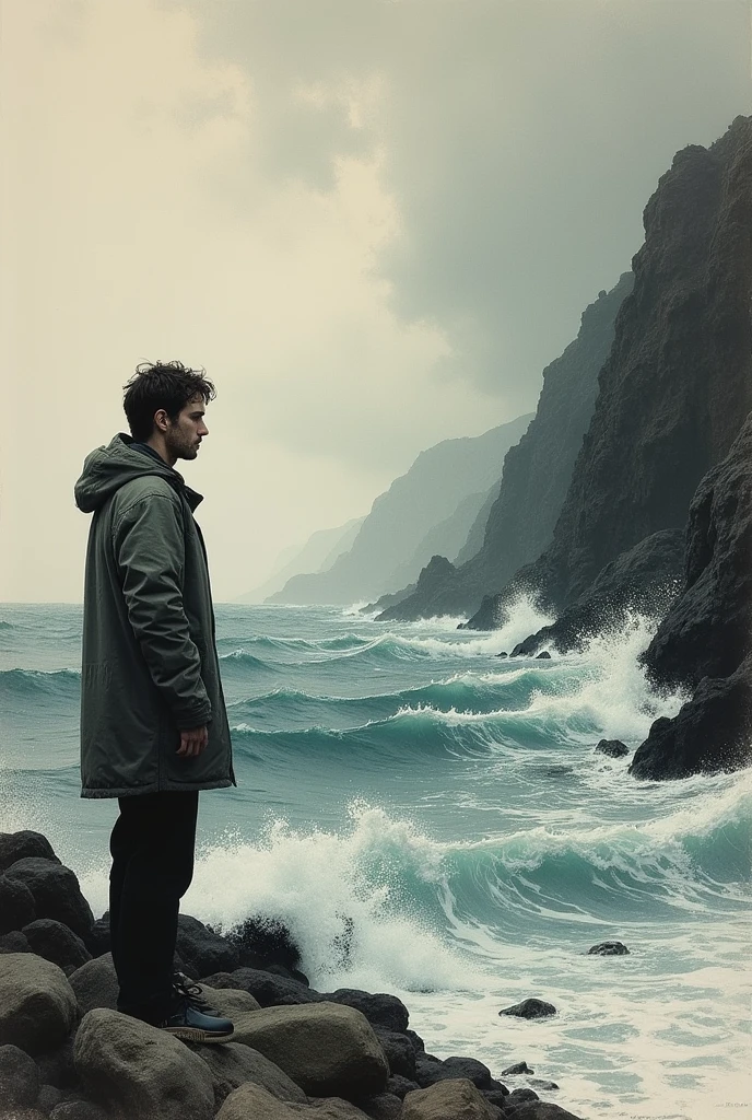 sketch this "the comparison of a sea to a person's life that tell us about the restleness that we can have in this life and how, like sea we can find permanence"