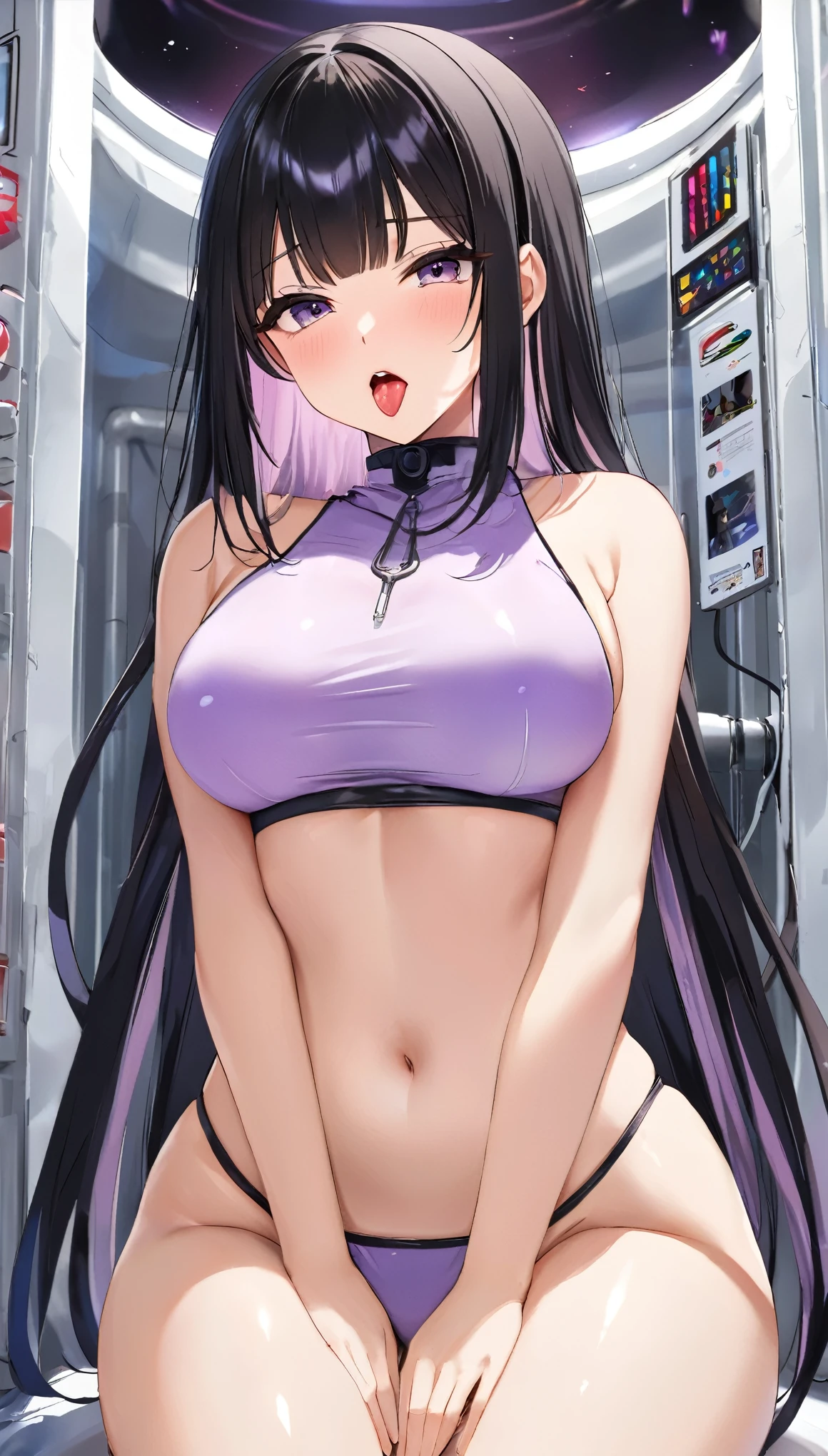 {{{{{16K, Camera angle close to face and chest}}}}}, {{{{{Her body and sex appeal reach their peak、Exudes an overwhelmingly seductive aura。She looked up and knelt down.、Dripping saliva from her thin tongue、She is lovingly and skillfully caressing the penis in front of her with her tongue sticking out。, Transform your Japanese face into a top cute actress with SSS rank face ranking, She is in a cylindrical tank filled with female hormone liquid、The shape and appearance of the girl in the tank can be controlled by the control panel、Able to change her personality freely。, Adjusting the control panel under the tank with her sexy, beautiful, voluptuous breasts and slender underbust, she changes her personality.、Her appearance has changed into a cute, nymphomaniac, and gentle expression, Confined to a tank for four years、She was injected with beauty hormones every day、Lips and neck、She has grown into a girl with a lewd fetish for the waistline。, Abundant breasts and waistline、Maturing as soon as the control panel moves to 20 years old、You can see her at the peak of her femininity。, The nipple line from the underbust to the hips is clearly visible, Her incredibly beautiful round body、She is wrapped in a pastel-colored bikini with a separate frill, Her hair has changed to long, shiny, straight black hair with bangs., Growing body is sexually active and reborn, thick and vivid lips, She thinks she&#39;s the cutest in a millennium}}}}},{{Very detailed}},{{{{{Her head is small and integrated, Alluring, thick and erotic deep pink lips, Her thick lips are glossy}}}}}